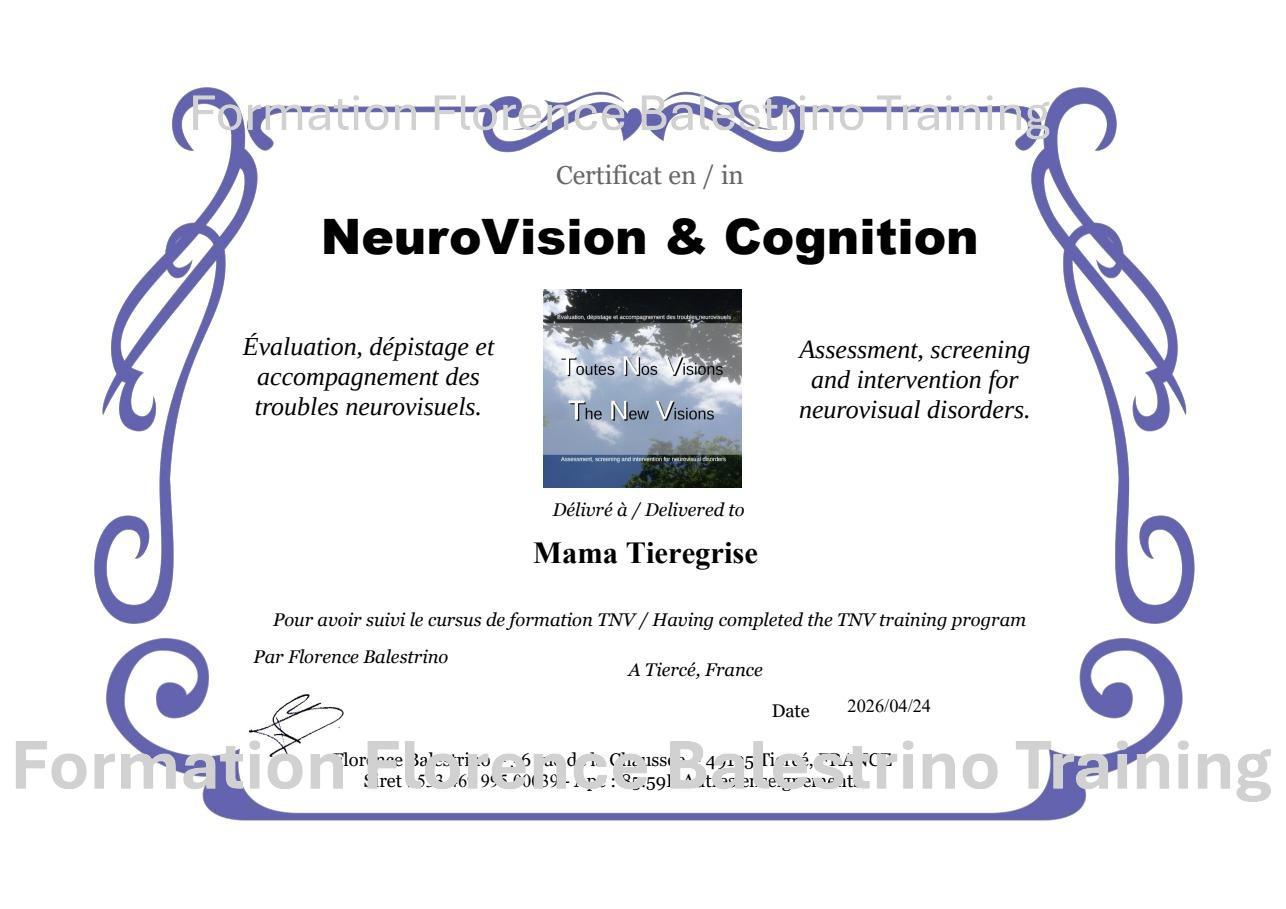 Mama tieregrise certificate in neurovision cognition formation tnv 1